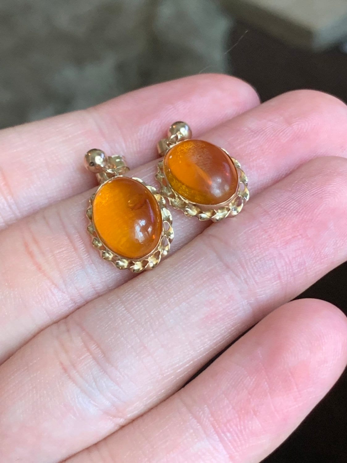Stunning 9ct Gold Amber Drop Earrings Etsy