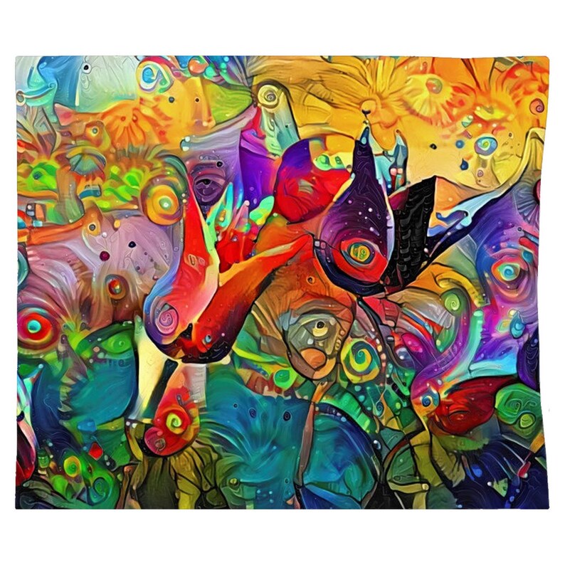 Tulips In Abstract Tapestry 51x60 inch | Indoor Poly Microfiber without Grommets