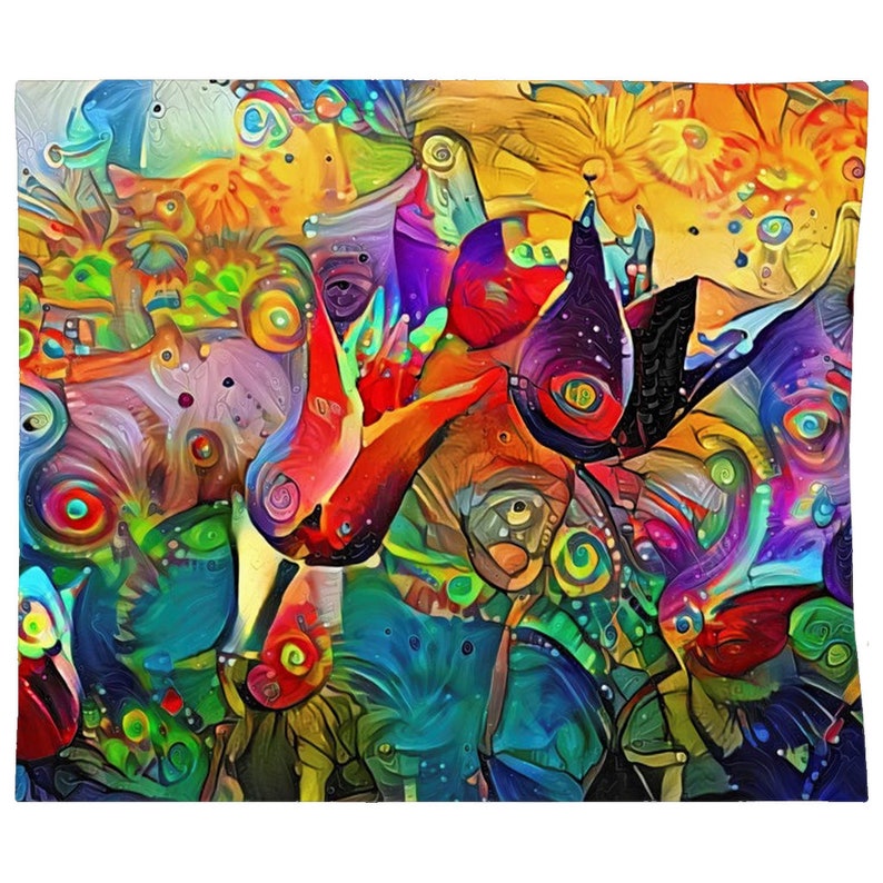 Tulips In Abstract Tapestry 88x104 inch | Indoor Poly Microfiber without Grommets