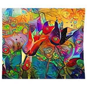 Tulips In Abstract Tapestry 68x80 inch | Indoor Poly Microfiber without Grommets