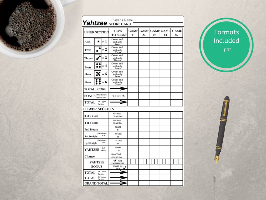 Yahtzee Print Your Own Yahtzee Game Card pdf. Prints Two Score Cards