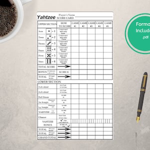 yahtzee print your own yahtzee game card pdf prints two etsy