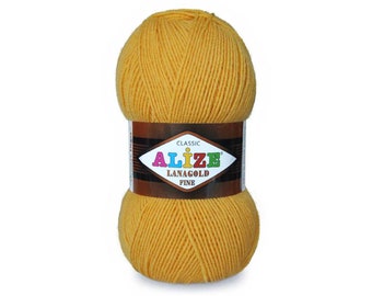 Hilo Alize LanaGold Fine. Hilo de tejer. Hilo tejido a mano. Hilo de primavera e invierno. Mezcla lana e hilo acrílico. Hilo de ganchillo