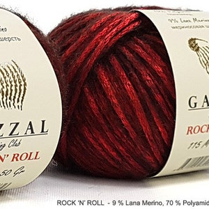 GAZZAL ROCK N ROLL Yarn Lana merino, poliamid, acrylic blend Made in Turkey Handknited or machine class 3 Fashion yarn Shinny metallic efect