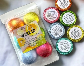 Wake Up Shower Steamers | 6 Pack | Morning Shower Steamers | Spa Gift | Essential Oils | Aromatherapy | Gift for her | Awake | Citrus |