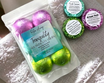 Tranquility Shower Steamers | 6 Pack | Aromatherapy | Pure Essential Oils | Spa Gift | Handmade gift | Vegan | Mothers Day Gift for her