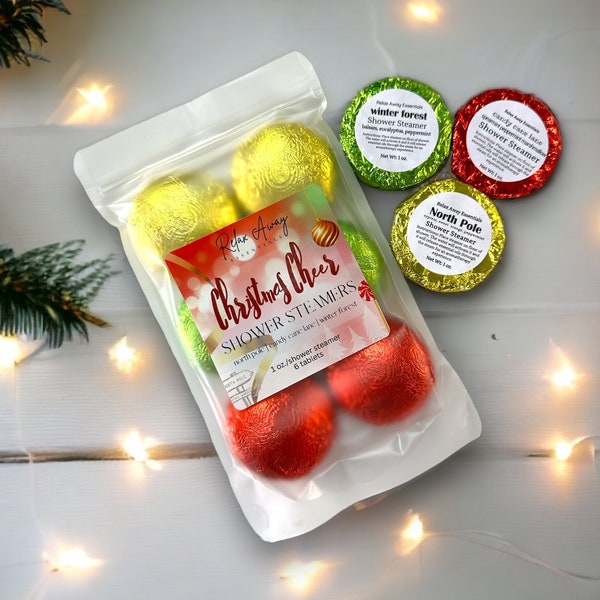 Christmas Cheer Shower Steamers | 6 Pack | Aromatherapy | Spa Gift | Shower Bomb | Stocking Stuffer | Essential Oils | Christmas