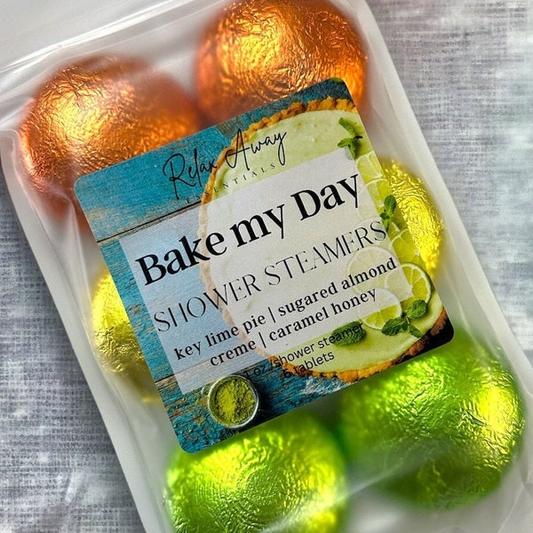 Bake My Day Shower Steamers 6 Pack | Key Lime Pie | Caramel Honey | Sugared Almond Creme | Spa Gift | Bakery Scent |