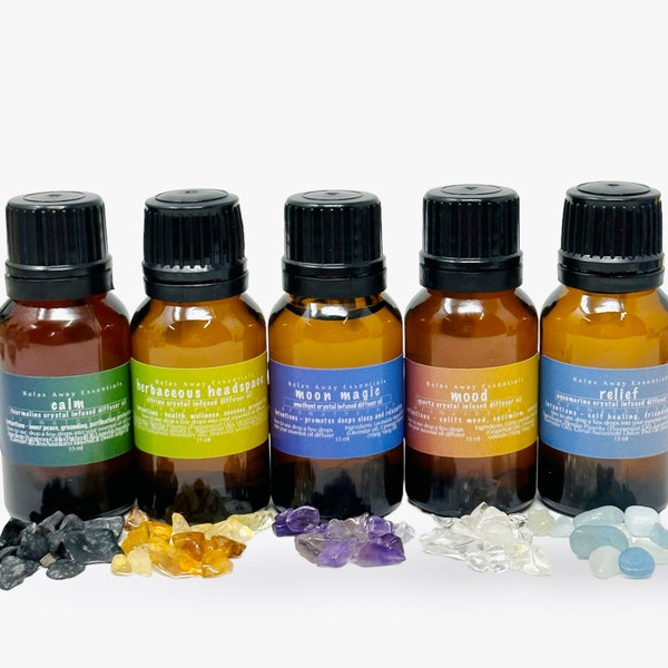 Aromatherapy Diffuser Oil | 15 ml | Crystal Infused | Essential Oils | Spa Gift | Relief | Relax