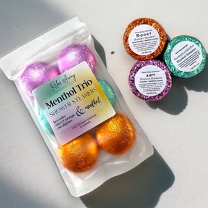 Menthol Trio Shower Steamers | Handmade Gift | Shower Bomb | Spa | Essential Oils | Breathe Easy