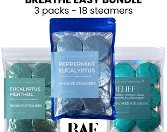 18 Shower Steamers - Breathe Easy Bundle Pack - Peppermint, Eucalyptus, Menthol Aromatherapy - Essential Oils - Spa