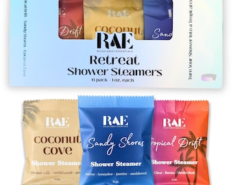Vaporizadores de ducha Retreat (paquete de 6) / Bomba de ducha tropical / Regalo de vacaciones / Regalo de spa / Vaporizadores de ducha de verano / Regalo artesanal / Aromaterapia de spa