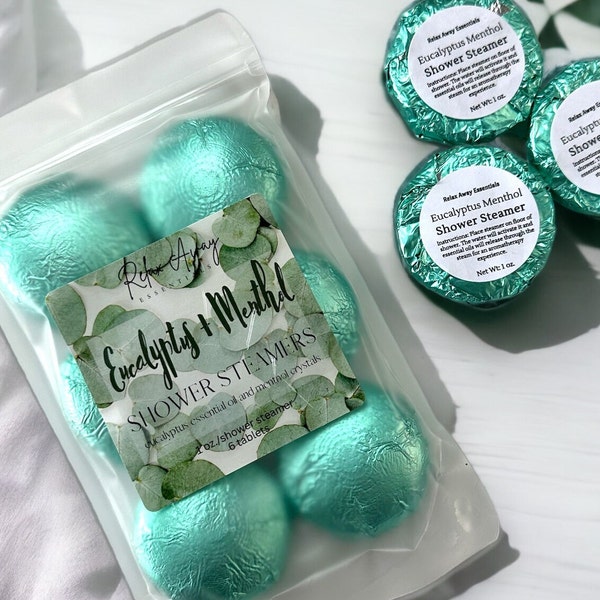 Eucalyptus + Menthol Shower Steamers | 6 pack | Aromatherapy | Sinus Congestion Relief | Essential Oil |  Spa Gift | Handmade gift