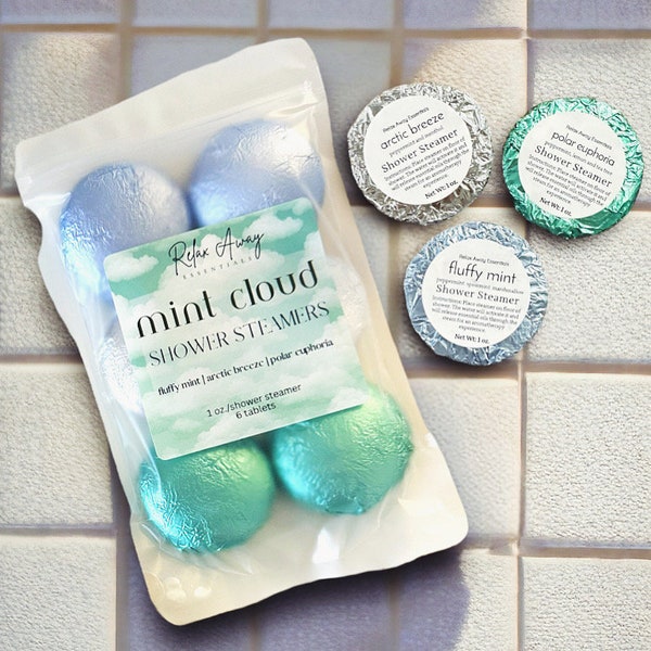 Mint Cloud Shower Steamers | Peppermint Essential Oil | Spa Gift | Aromatherapy | Get Well Soon Gift | Relief | Natural Ingredients