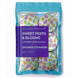 Sweet Peeps and Blooms Shower Steamers 6 Pack - Lavender Marshmallow - Spa Gift - Relaxing Gift