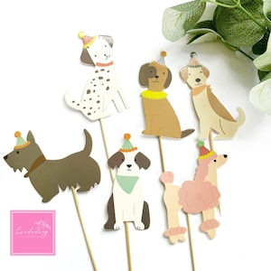 Dog Cake Cupcake Toppers x6, Party Hat Dogs, Doggy Birthday, Dog Birthday Cake, Cupcake Decor, Cartoon Dog, Pet Dog, Cute Pet Lover Bday