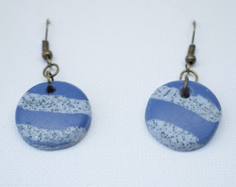 Nautical 2 tone round dangle earrings, letterbox gift navy and granite effect.