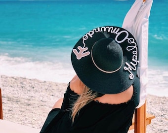 Cappello da spiaggia floscio personalizzato: cappello estivo da sole fatto a mano con testo personalizzato