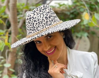 Leopard Fedora Hat,Leopard Print Fedora with Hat band,Animal print hat,Mom birthday gift, Fedora Hat for Men and Women,Vintage Hat,Retro Hat