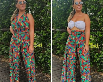 5 in 1 Rückenfreier Overall mit weitem Bein Vielseitige Wickelhose Jumpsuit Weites Bein Jumpsuit Outfit Sommer Eleganter Overall Vom Strandstil bis zur Hochzeit