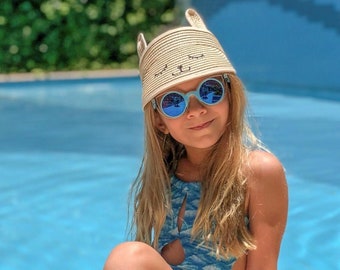 Aangepaste strohoed voor kinderen: handgemaakte oren, zomerstrandzonnehoed