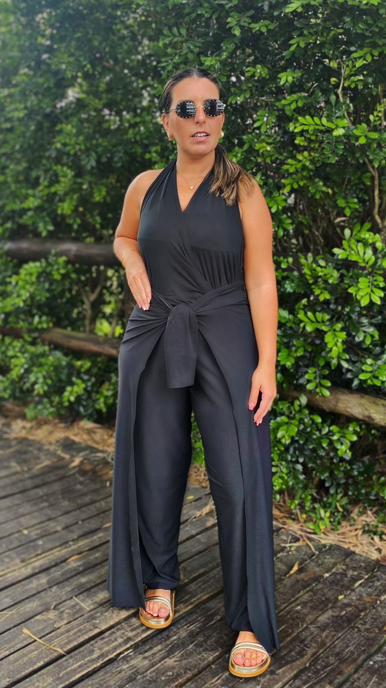 5 in 1 Backless Wide Leg Jumpsuit Versatile Wrap Pants Jumpsuit Wide Leg Jumpsuit Outfit Summer Elegant Jumpsuit From Beach Style to Wedding Black