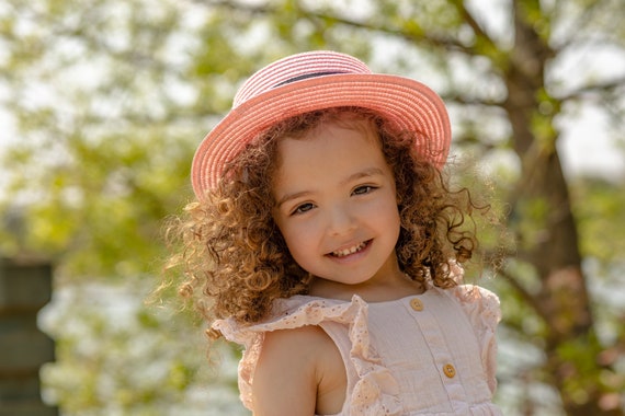 Toddler Straw Hat, Boater Kids Beach Hat, Personalized Girls