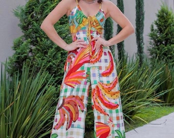 SHOWNO Women Baggy Ethnic Print Backless Wide Leg Classic Jumpsuits Romper SHOWNO Women Baggy Ethnic Print Backless Wide Leg Classic Jumpsuits Romper