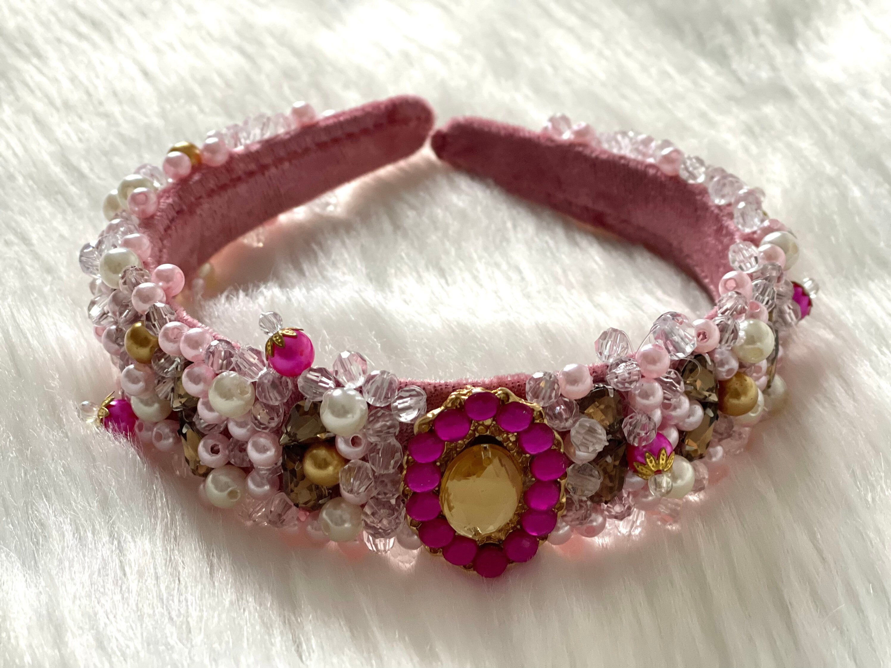 Luxury Pearl Gemstone Headband: Embroidered Monochrome Beads  display picture 1