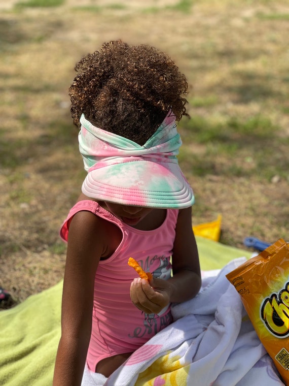 Tie Dye Kids Beach Visor Summer Sun Hat Lightweight Soft Foldable Sun Hats UV 50+ Protection Visor Hat Ponytail Cap unisex Tie Dye Baseball