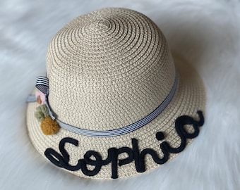 Personalized Toddler Straw Sun Hat: Custom Handwriting, Girls Beach Hat