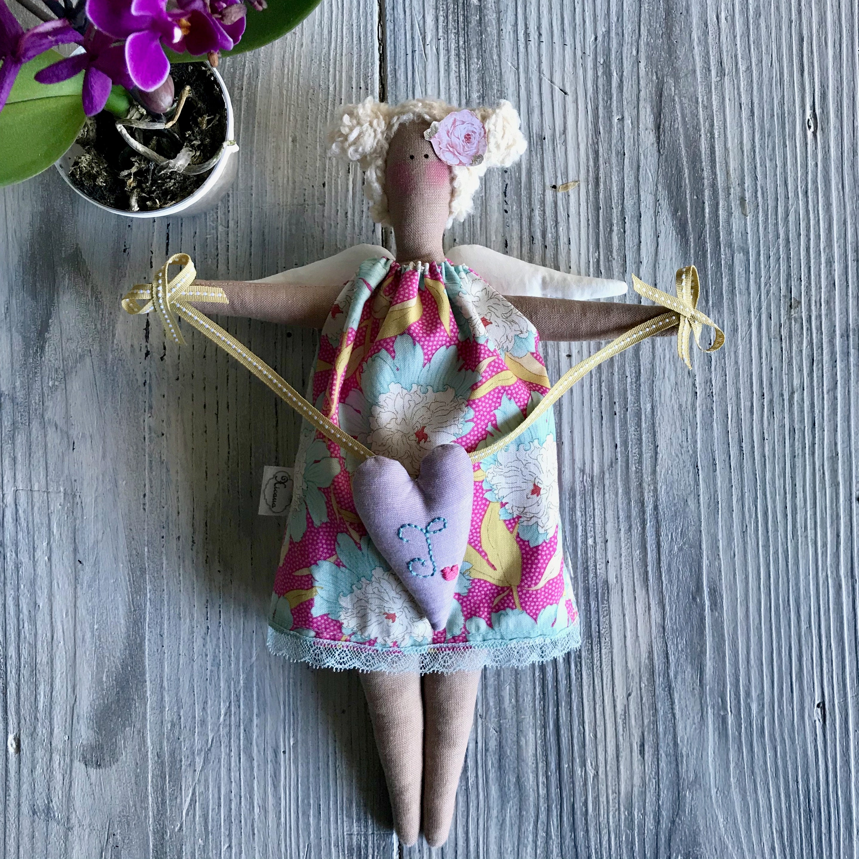 Handmade Tilda Angel Doll with Heart - Special Gift (12.5 inch)