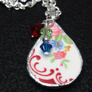 Antique Vintage Victorian Pendant Necklace with Swarovski Crystals Soldered Broken China
