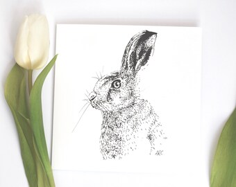 Hare card - hare drawing greetings card