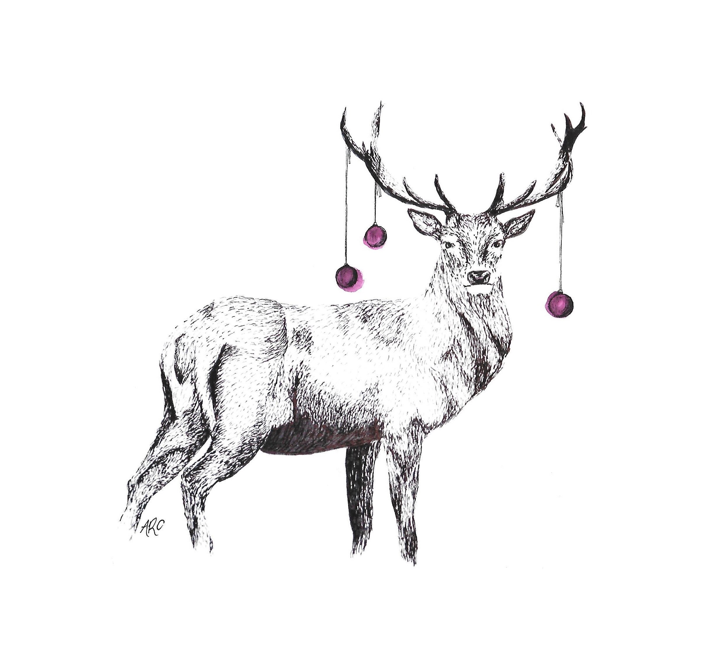 Cute Christmas Deer in outline doodle style - Stock Illustration  [102344943] - PIXTA