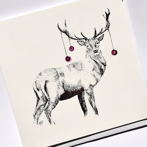 Christmas deer with a garland illustration. Watercolor drawing isolated  Stock Photo - Alamy