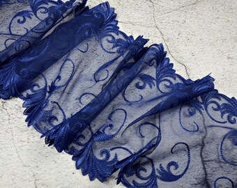Nicht elastische bestickte Spitze,Spitzenborte Royal blau dunkel blau 24cm breit