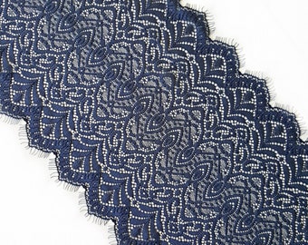 2m Wide Blue Stretch Lace # SL0032 Width 9.44 or 24 cm Elegant Pattern Lingerie Lace Trim