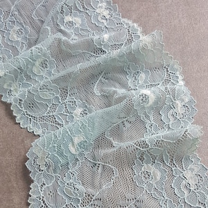 Mint Stretch Lace Trim Bra Making, Floral Elastic French Lace, width 17 cm / 6.69&quot;, Nr Q4022