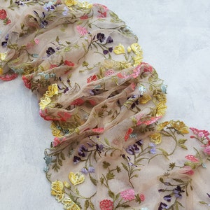 Colorful Embroidery Tulle Lace Trim, Nonelastic Bright Mesh Lace Fabric, Bra Making Lace width 21 cm/ 8.26", Nr 734