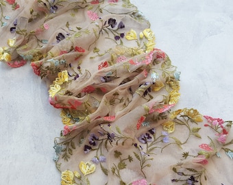 Colorful Embroidery Tulle Lace Trim, Nonelastic Bright Mesh Lace Fabric, 21 cm/ 8.26" Wide, Nr 734