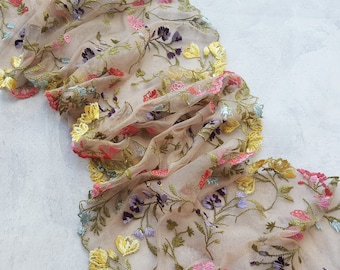 Bordure en dentelle de tulle brodée colorée, tissu en dentelle à mailles lumineuses non élastiques, soutien-gorge faisant de la dentelle, largeur 21 cm/8,26", Nr 734