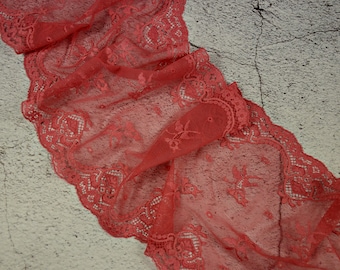 Wide Stretch Lace Trim, Desert Rose Floral Elastic Lace Fabric, width 20.5 cm / 8.07", Nr 392