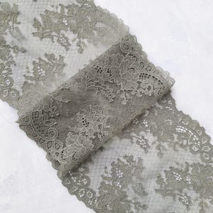 Gray Green Stretch Lace, Floral Elastic Lace for Bra, 16 cm/ 6.3&quot; Wide, Nr 714