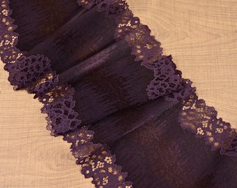 Wine Purple Stretch Lace Trim, Scallop Edge Lace Lingerie Sewing, width 18.2 cm / 7.16", Nr 308