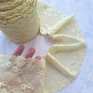 2.18 yards Yellow Stretch Lace Trim, Floral Elastic Lace Headband Making width 10.5 cm / 4.1&quot;, Nr Q2284