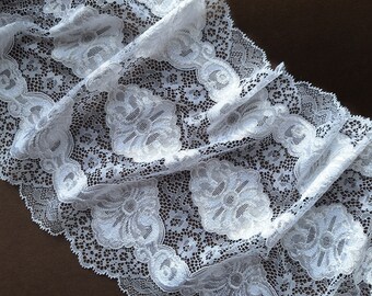 White Lingerie Stretch Lace Trim, Elastic Lace Bra Making width 23 cm / 9", Nr 378