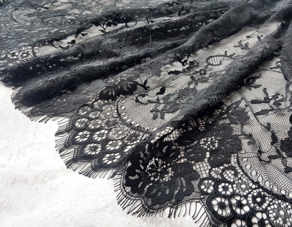 French Chantilly Lace - Black - Fabric by the Yard