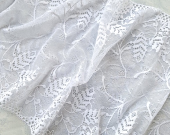 White Floral Stretch Lace, Wide Elastic Lace Trim, Wedding Lingerie Lace, 23.5 cm / 9.2" Wide, Nr Q1169