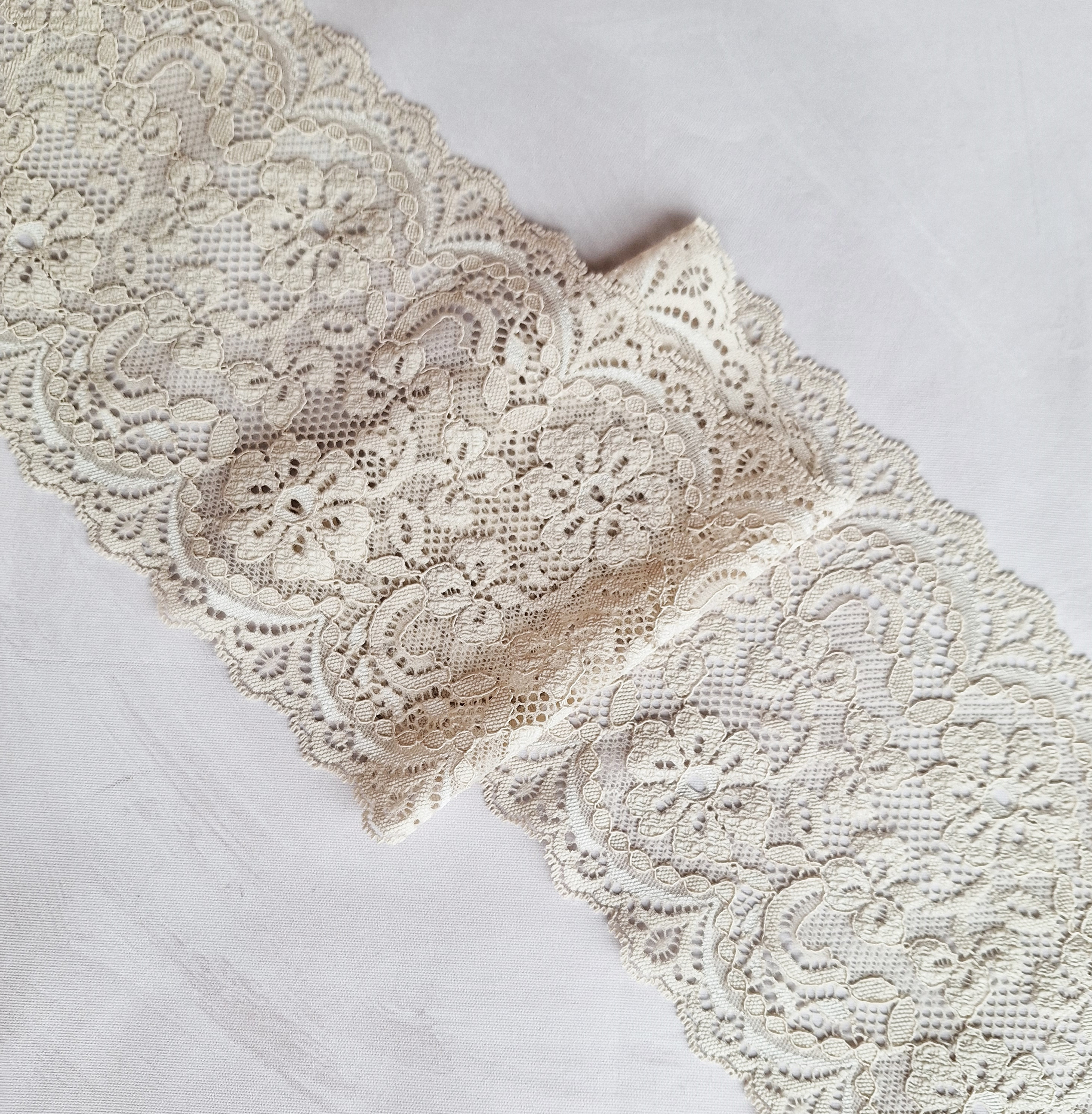3.28 Yards Beige Stretch Lace, Floral Elastic Lace Trim